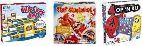 Hasbro Spellenbundel - 3 Stuks - Wie Is Het & Vier Op 'n Rij & Stef Stuntpiloot 1 Hasbro Spellenbundel - 3 Stuks - Wie Is Het & Vier Op 'n Rij & Stef Stuntpiloot
