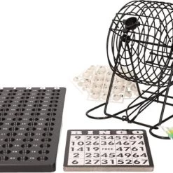 Merkloos Bingo Spel Zwart/wit Complete Set 20 Cm Nummers 1-75 Met Molen, 168x Bingokaarten En 2x Stiften - Bingospel - Bingo Spellen - Bingomolen Met Bingokaarten - Bingo Spelen