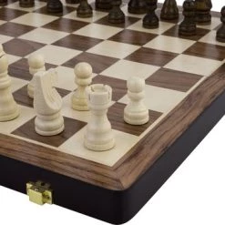 Longfield Schaak/backgammon Opklapb Essenhout 38,5 X 38,5 X 5,5 Cm