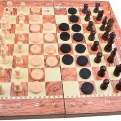 Merkloos Schaakbord | Dambord | Backgammon | 34 X 34 Cm | Schaakspel | Schaakset | Schaken | Dammen | Met Schaakstukken | 3-in-1 Bordspel | Chess | Hout | Opklapbaar -kinderspellen Winkel 550x371 5