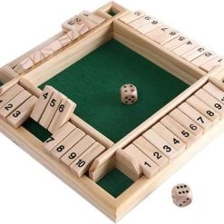 Deluxe HB Sluit De Doos - Zinaps Deluxe 4-Player Sluit De Doos Houten Tafel Game Classic Dice Game Board Toy, Brown- (WK 02127)