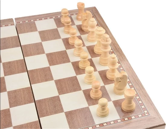 Shagam 3-in-1 Bordspel - 49 Cm - Schaakbord - Dambord - Backgammon - Schaakspel - Schaakset - Schaken - Dammen - Met Schaakstukken - Chess - Hout - Opklapbaar 9 Shagam 3-in-1 Bordspel - 49 Cm - Schaakbord - Dambord - Backgammon - Schaakspel - Schaakset - Schaken - Dammen - Met Schaakstukken - Chess - Hout - Opklapbaar - Afbeelding 9