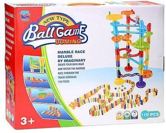 Merkloos Dominostenen En Knikkerbaan Set Voor Kinderen - 110-delig 1 Merkloos Dominostenen En Knikkerbaan Set Voor Kinderen - 110-delig