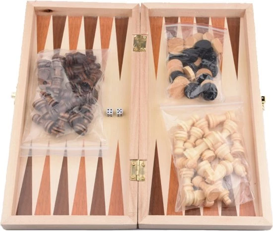 Shagam 3-in-1 Bordspel - 49 Cm - Schaakbord - Dambord - Backgammon - Schaakspel - Schaakset - Schaken - Dammen - Met Schaakstukken - Chess - Hout - Opklapbaar 5 Shagam 3-in-1 Bordspel - 49 Cm - Schaakbord - Dambord - Backgammon - Schaakspel - Schaakset - Schaken - Dammen - Met Schaakstukken - Chess - Hout - Opklapbaar - Afbeelding 5