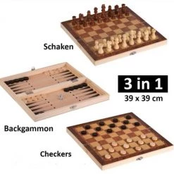 SuperiorShopping 3 In 1 Schaakset, Checkersbord En Backgammon Schaakspel Inclusief Schaakstukken En Stenen - Opklapbaar Schaakbord - Schaken - Dammen - 39 X 39 Cm