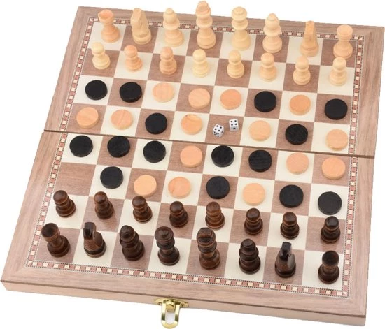 Shagam 3-in-1 Bordspel - 49 Cm - Schaakbord - Dambord - Backgammon - Schaakspel - Schaakset - Schaken - Dammen - Met Schaakstukken - Chess - Hout - Opklapbaar 12 Shagam 3-in-1 Bordspel - 49 Cm - Schaakbord - Dambord - Backgammon - Schaakspel - Schaakset - Schaken - Dammen - Met Schaakstukken - Chess - Hout - Opklapbaar - Afbeelding 12