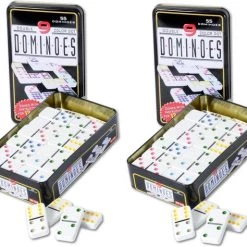 Engelhart Domino Spel Dubbel 9/double 9 In Blik En 110x Gekleurde Stenen - Dominostenen - Domino Spellen - Familie Spellen