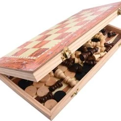Merkloos Schaakbord | Dambord | Backgammon | 34 X 34 Cm | Schaakspel | Schaakset | Schaken | Dammen | Met Schaakstukken | 3-in-1 Bordspel | Chess | Hout | Opklapbaar -kinderspellen Winkel 550x477 3
