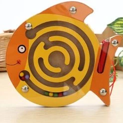 Merkloos Montessori Magnetische Doolhof Puzzel - Vis - Oranje - Geel