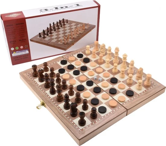 Shagam 3-in-1 Bordspel - 49 Cm - Schaakbord - Dambord - Backgammon - Schaakspel - Schaakset - Schaken - Dammen - Met Schaakstukken - Chess - Hout - Opklapbaar 13 Shagam 3-in-1 Bordspel - 49 Cm - Schaakbord - Dambord - Backgammon - Schaakspel - Schaakset - Schaken - Dammen - Met Schaakstukken - Chess - Hout - Opklapbaar - Afbeelding 13