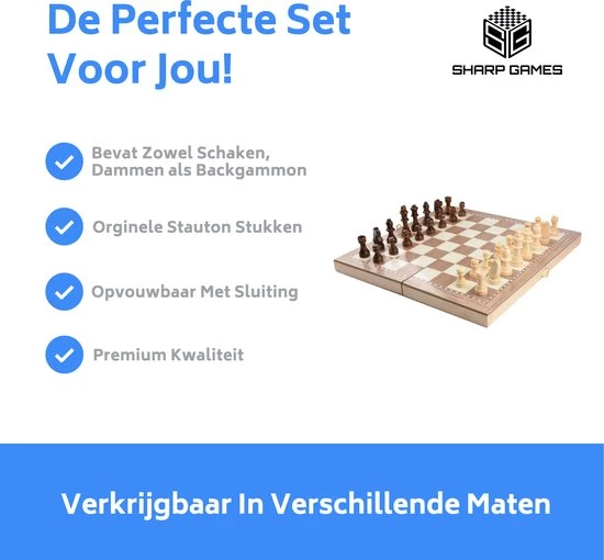 Shagam 3-in-1 Bordspel - 49 Cm - Schaakbord - Dambord - Backgammon - Schaakspel - Schaakset - Schaken - Dammen - Met Schaakstukken - Chess - Hout - Opklapbaar 6 Shagam 3-in-1 Bordspel - 49 Cm - Schaakbord - Dambord - Backgammon - Schaakspel - Schaakset - Schaken - Dammen - Met Schaakstukken - Chess - Hout - Opklapbaar - Afbeelding 6