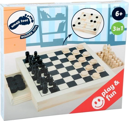 Small Foot Company Small Foot - Chess, Draughts & Nine Men's Morris Game Set 4 Small Foot Company Small Foot - Chess, Draughts & Nine Men's Morris Game Set - Afbeelding 4