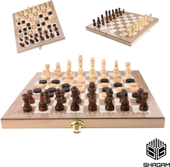 Shagam 3-in-1 Bordspel - 49 Cm - Schaakbord - Dambord - Backgammon - Schaakspel - Schaakset - Schaken - Dammen - Met Schaakstukken - Chess - Hout - Opklapbaar 1 Shagam 3-in-1 Bordspel - 49 Cm - Schaakbord - Dambord - Backgammon - Schaakspel - Schaakset - Schaken - Dammen - Met Schaakstukken - Chess - Hout - Opklapbaar