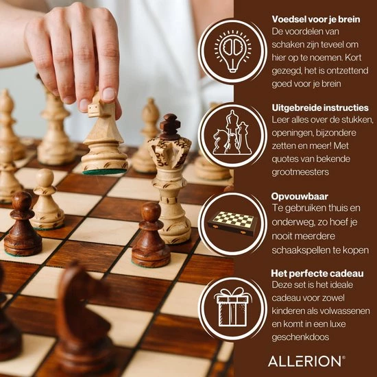 Allerion? Allerion Luxe Schaak Set - 100% Hout - 38cm X 38cm - In Opbergkoffer - Inclusief 2 Extra Dames En Instructieboekje 4 Allerion? Allerion Luxe Schaak Set - 100% Hout - 38cm X 38cm - In Opbergkoffer - Inclusief 2 Extra Dames En Instructieboekje - Afbeelding 4