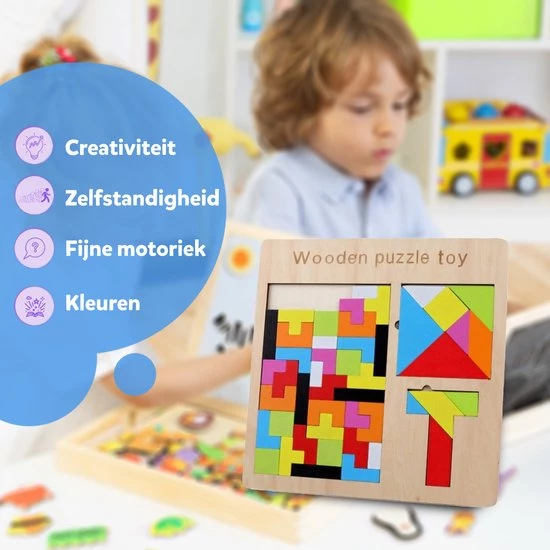 Fidgy - 3 In 1 Houten Puzzel - Montessori Speelgoed - Tetris 5 Fidgy - 3 In 1 Houten Puzzel - Montessori Speelgoed - Tetris - Afbeelding 5