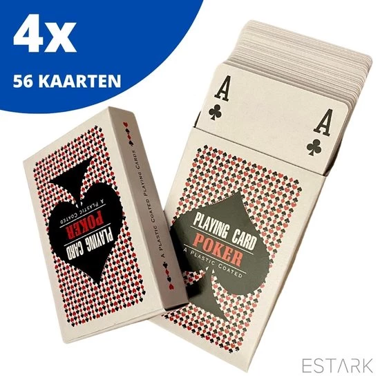 ESTARK Luxe Speelkaarten - 4 Sets - Plastic Coating - Poker Kaarten - Kaartspel - Spelkaarten - Spel Kaart - 4 X 56 - Gezelschapsspel - Spelen - Playing Cards - Cijfer In Alle 4 De Hoeken - 4 STUKS 3 ESTARK Luxe Speelkaarten - 4 Sets - Plastic Coating - Poker Kaarten - Kaartspel - Spelkaarten - Spel Kaart - 4 X 56 - Gezelschapsspel - Spelen - Playing Cards - Cijfer In Alle 4 De Hoeken - 4 STUKS - Afbeelding 3