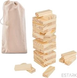 ESTARK Stapeltoren Mini - Actiespel - Pocket Size - Hout - License Uitgave - Jongens En Meisjes - Behendigheidspel - Toren Stapel Stapelen Stapelspel - Mini Stapeltoren