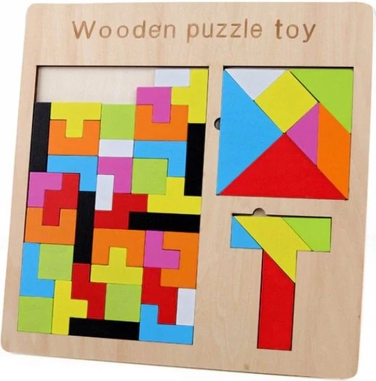Fidgy - 3 In 1 Houten Puzzel - Montessori Speelgoed - Tetris 1 Fidgy - 3 In 1 Houten Puzzel - Montessori Speelgoed - Tetris