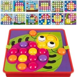 Iso Trade Leerzaam Mozaïek Druk Knoppen Kleuren Spel Met 45 Gekleurde Druk Knop Kralen En 12 Verschillende Plaatjes -kinderspellen Winkel 550x559