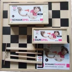 Longfield Games Compleet Dam/schaakbord Met Schaakstukken En Damstenen + Gratis 2 Toverstokjes, Propellerstokjes Van Hout