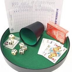 Engelhart Dobbelset: Pokerpiste, Beker, Dobbelstenen En Extra Groot Scoreblok + Speelkaarten
