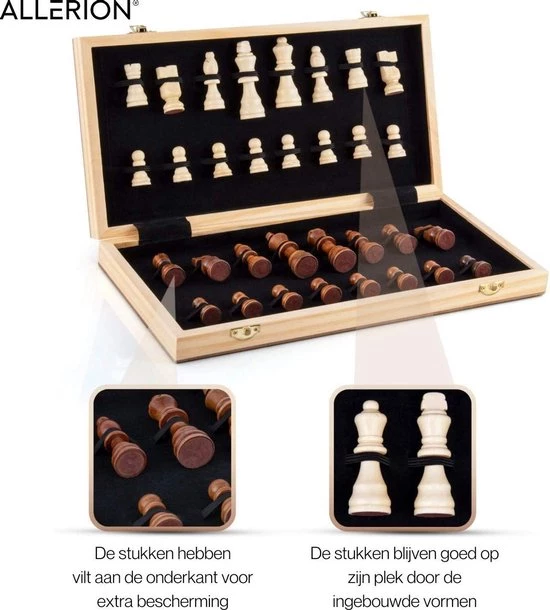 Allerion? Allerion Luxe Schaak Set - 100% Hout - 38cm X 38cm - In Opbergkoffer - Inclusief 2 Extra Dames En Instructieboekje 10 Allerion? Allerion Luxe Schaak Set - 100% Hout - 38cm X 38cm - In Opbergkoffer - Inclusief 2 Extra Dames En Instructieboekje - Afbeelding 10