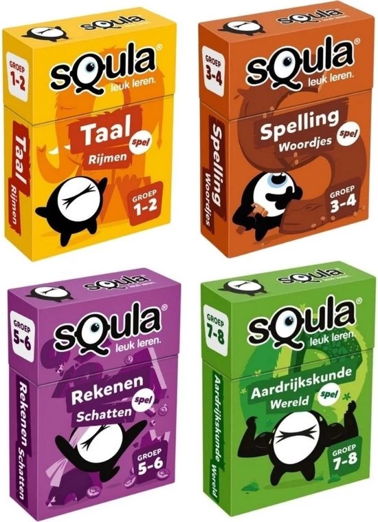 Spellenbundel - Squla - 4 Stuks - Groep 1 T/m 8 - Taal, Spelling, Rekenen & Aardijkskunde 1 Spellenbundel - Squla - 4 Stuks - Groep 1 T/m 8 - Taal, Spelling, Rekenen & Aardijkskunde